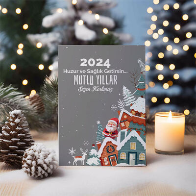 Yılbaşı Noel Baba Temalı Kişiye Özel Kartpostal - 4