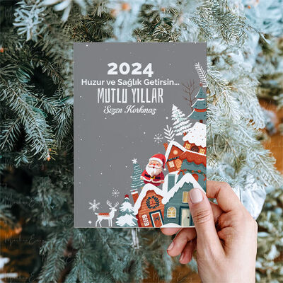 Yılbaşı Noel Baba Temalı Kişiye Özel Kartpostal - 5
