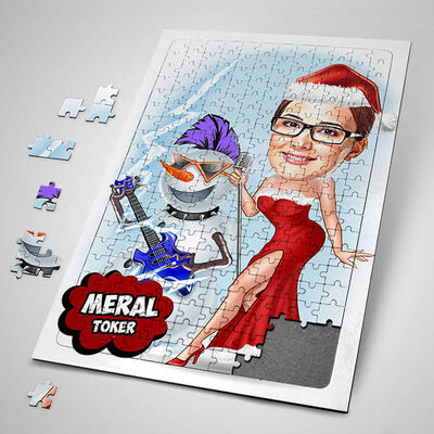 Yılbaşı Starı Bayana Özel Karikatürlü Puzzle - 1