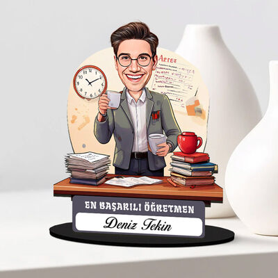 Yılın En Başarılı Erkek Öğretmeni Karikatürlü Biblo - 1