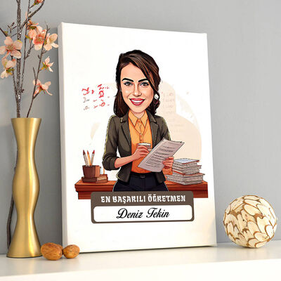 Yılın En Başarılı Kadın Öğretmeni Karikatürlü Tablo - 1