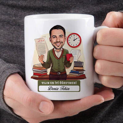 Yılın En İyi Erkek Öğretmeni Karikatürlü Bardak - 2
