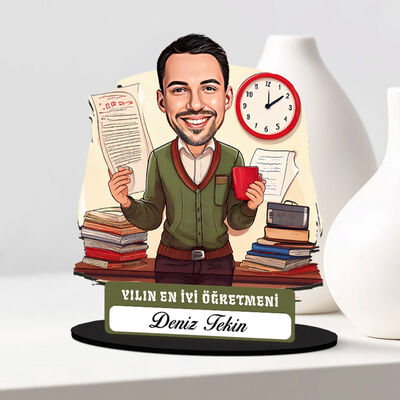 Yılın En İyi Erkek Öğretmeni Karikatürlü Biblo - 1