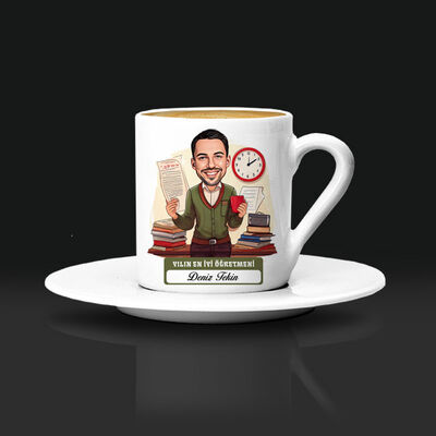 Yılın En İyi Erkek Öğretmeni Karikatürlü Kahve Fincanı - 1