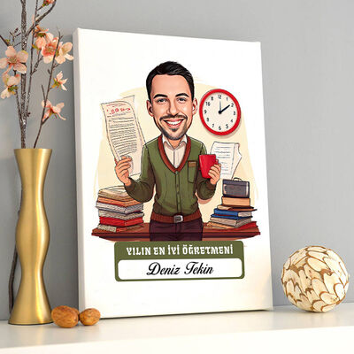 Yılın En İyi Erkek Öğretmeni Karikatürlü Tablo - 1