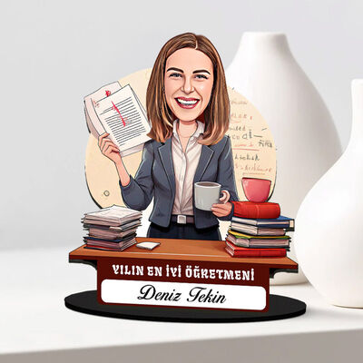 Yılın En İyi Kadın Öğretmeni Karikatürlü Biblo - 1