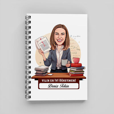 Yılın En İyi Kadın Öğretmeni Karikatürlü Defter - 1