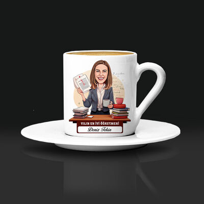 Yılın En İyi Kadın Öğretmeni Karikatürlü Kahve Fincanı - 1
