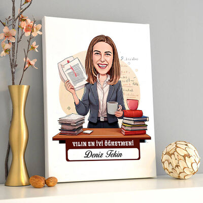 Yılın En İyi Kadın Öğretmeni Karikatürlü Tablo - 1