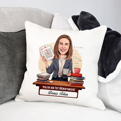 Yılın En İyi Kadın Öğretmeni Karikatürlü Yastık