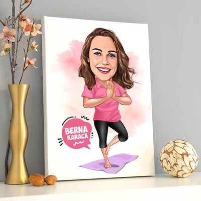 Yoga Yapan Kadın Karikatürlü Kanvas - 1