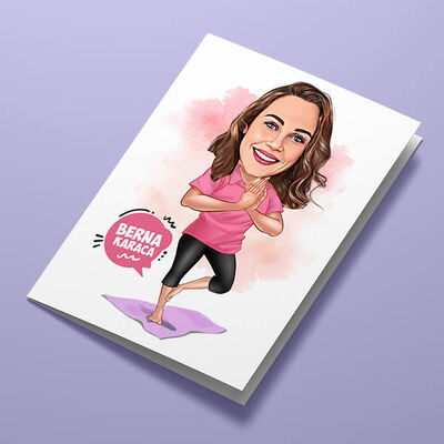 Yoga Yapan Kadın Karikatürlü Tebrik Kartı - 1