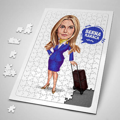 Yolcu Kadın Karikatürlü Puzzle - 1