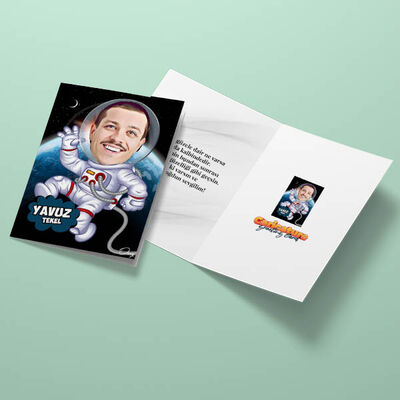 Yörüngedeki Astronot Karikatürlü Tebrik Kartı - 3