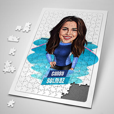 Yüzme Hocası Kadın Karikatürlü Puzzle - 1