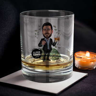 Zengin Erkek Karikatürlü Viski Kadehi Seti - 2