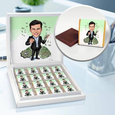Zengin ve Yakışıklı Karikatürlü Çikolata Kutusu - 1