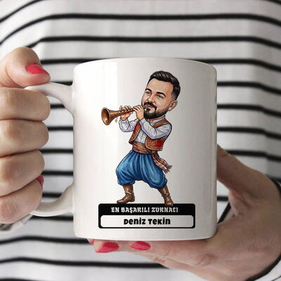 Zurnacı Müzisyen Erkek Karikatürlü Kupa Bardak - 1