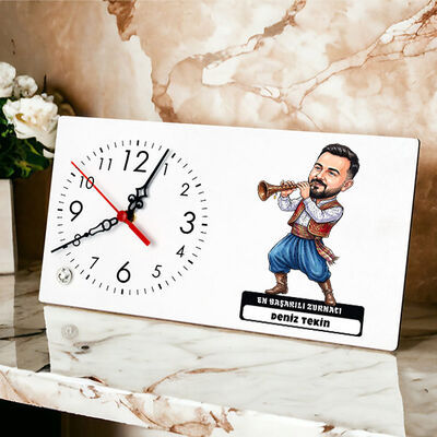 Zurnacı Müzisyen Erkek Karikatürlü Masa Saati - 1